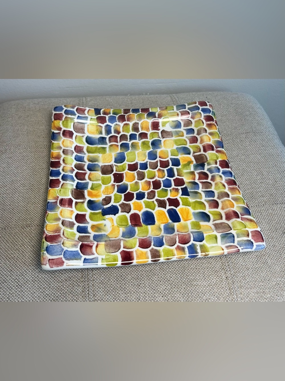 Crate & Barrel Multicolor Square Serving Luncheon Plate 8.6" VARM Ceramica Italy